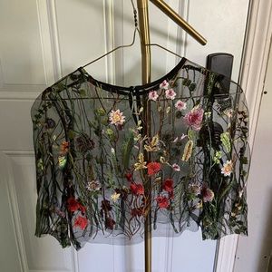 Sheer floral embroidered top